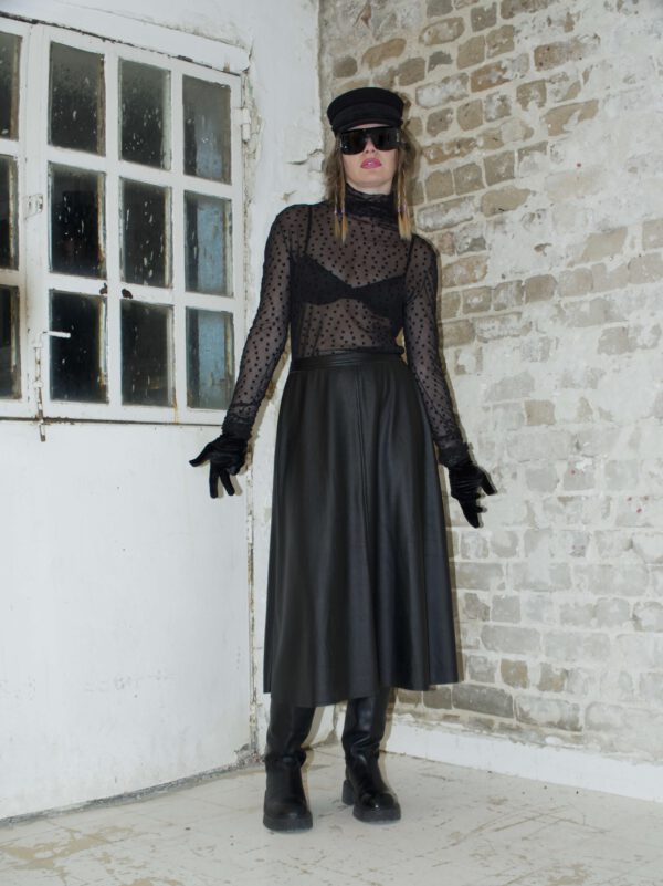 REVERSIBLE ECO-LEATHER BLACK SKIRT