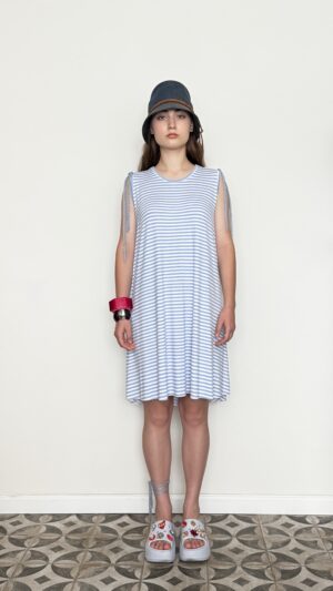 BLUE STRIPED TRICOT DRESS