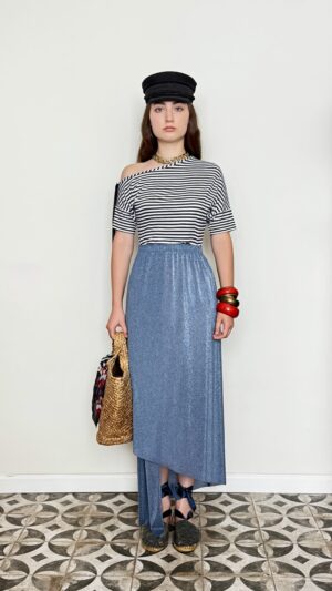 ASYMMETRICAL METALLIC BLUE SKIRT