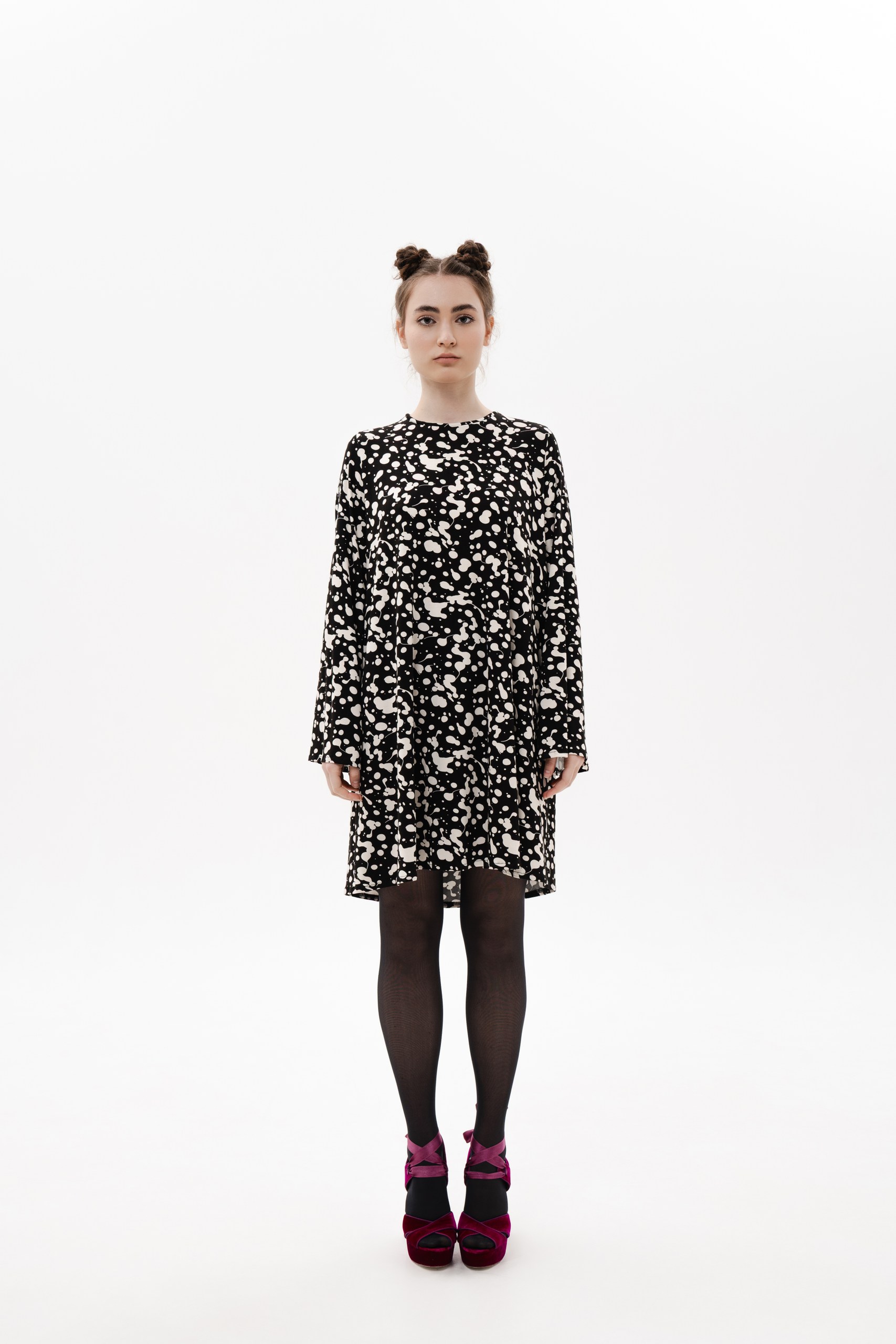 PRINT BLACK DRESS — WIDE SILHOUETTE - Image 7