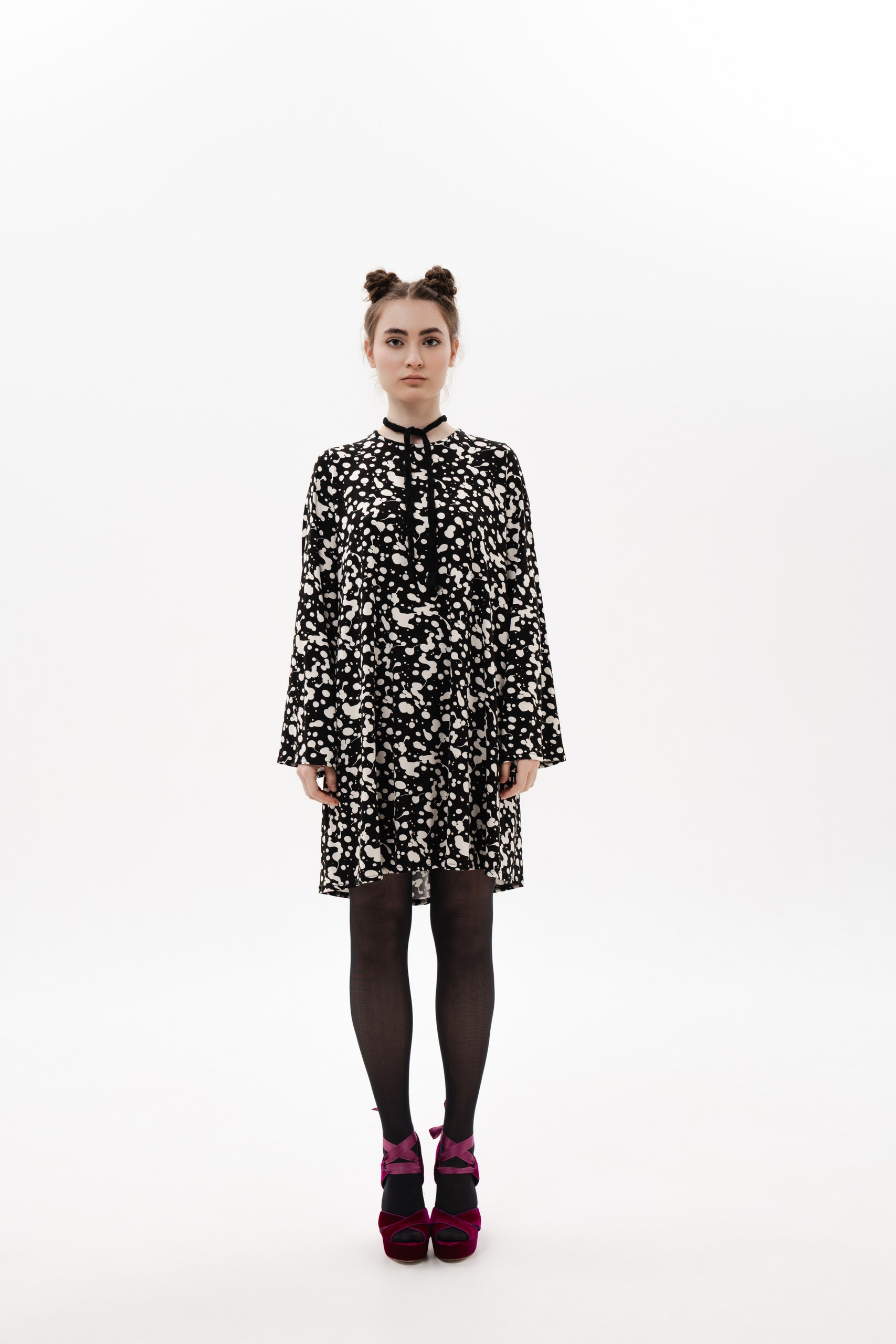 PRINT BLACK DRESS — WIDE SILHOUETTE - Image 5